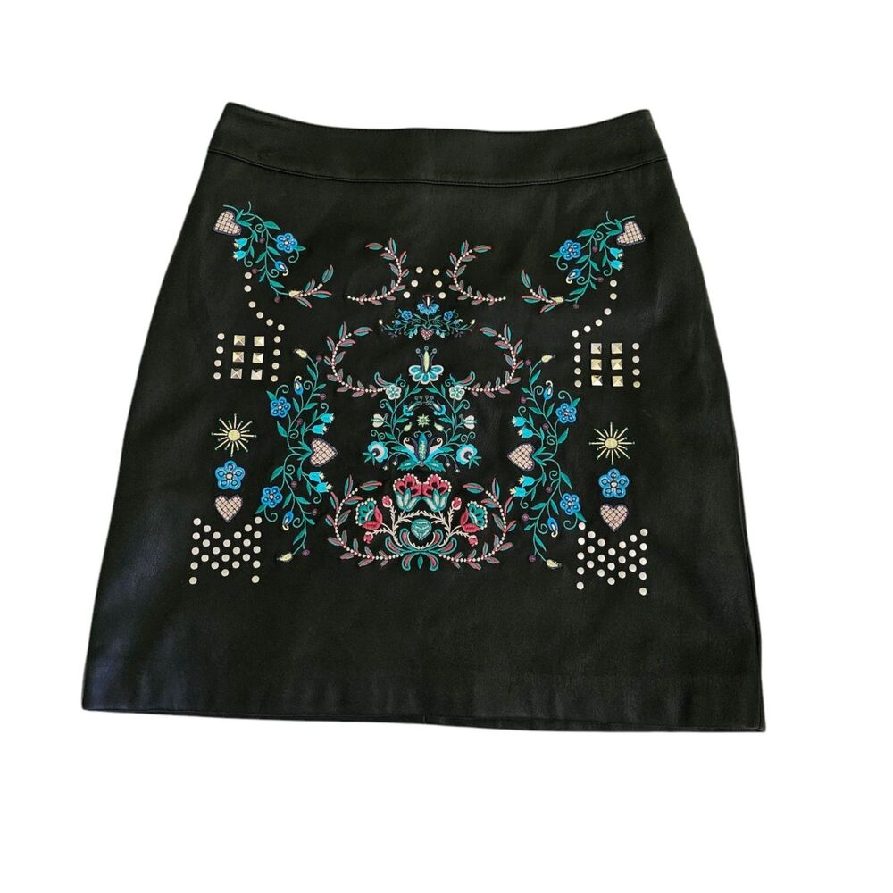 Desigual Skirt Womens XS 34 Black Acougue‎ Synthetic Leather Boho Mini High-Rise